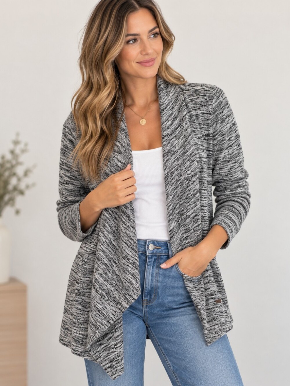 4/$40 Roots Marled Open-Front Cardigan